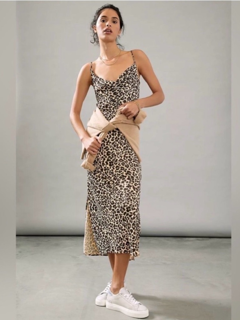 Anthropologie Elyse Leopard Print Bias Midi Slip Dress size M preppy classic